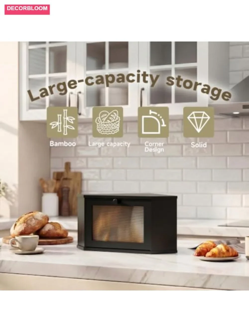 Corner Bread Box Kitchen Countertop Storage Bamboo Acrylic Door